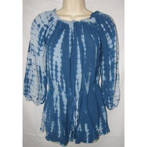 Blue Tie Dye Sz Medium Long Sleeve On or Off the Shoulder Romper STYLE ENVY